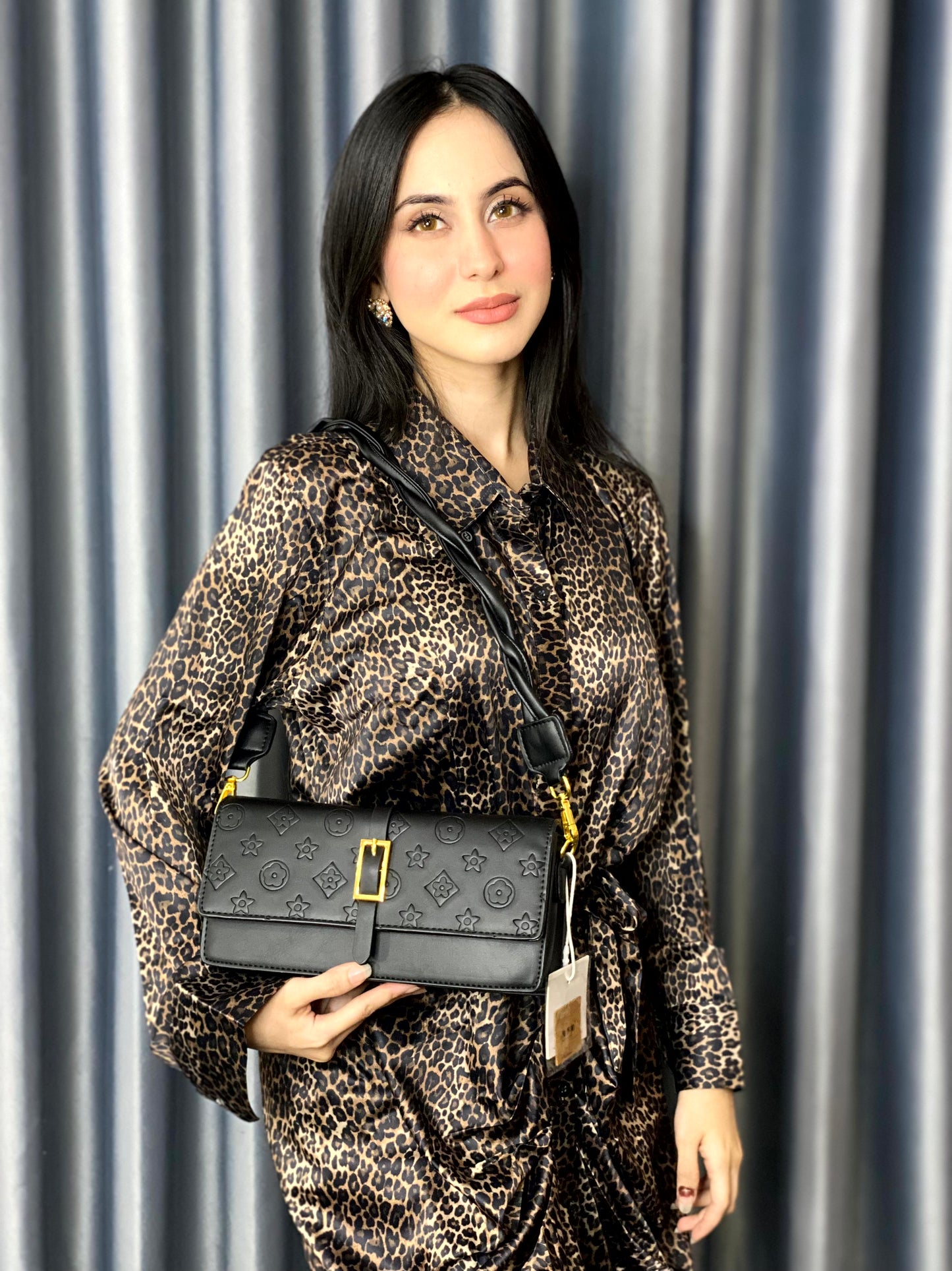 China Imported black Embossed Crossbody Shoulder Bag for Women