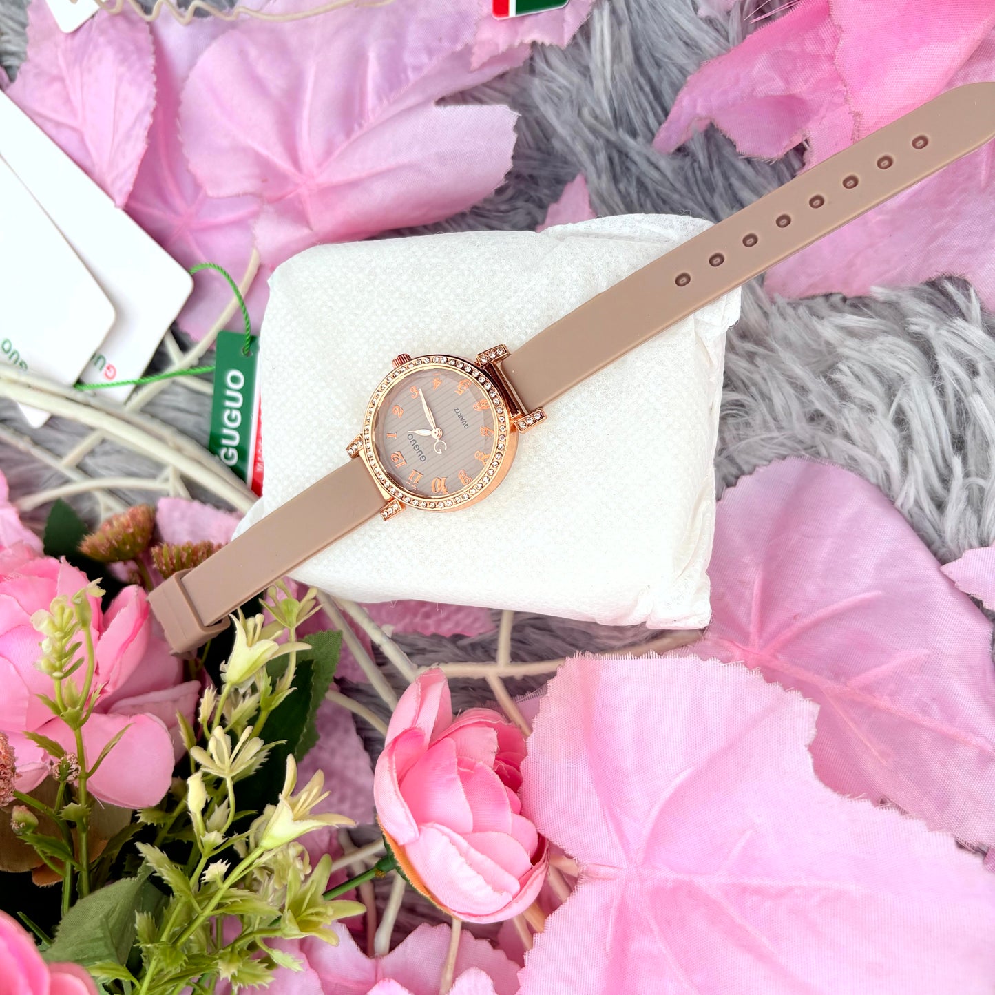 Elegant Nude Strap Rose Gold Ladies Watch