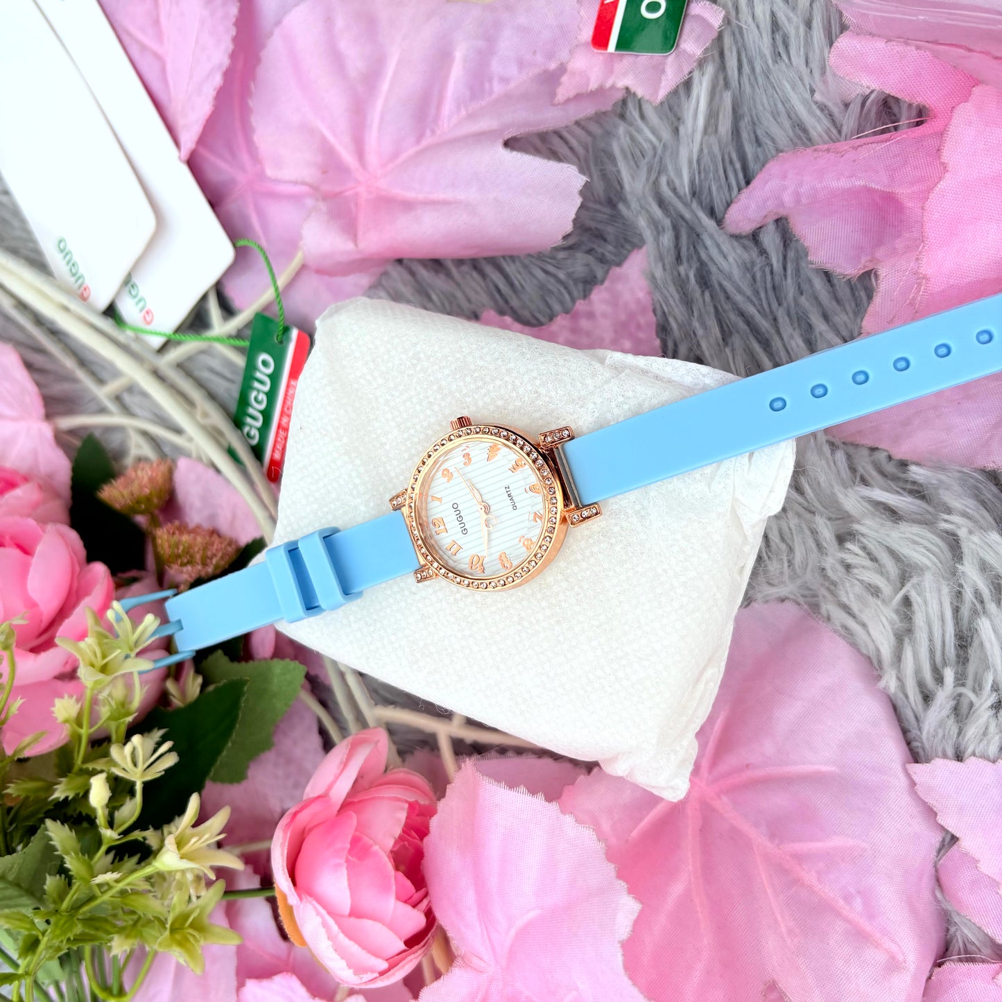 Sky Blue Strap Rose Gold Ladies Watch