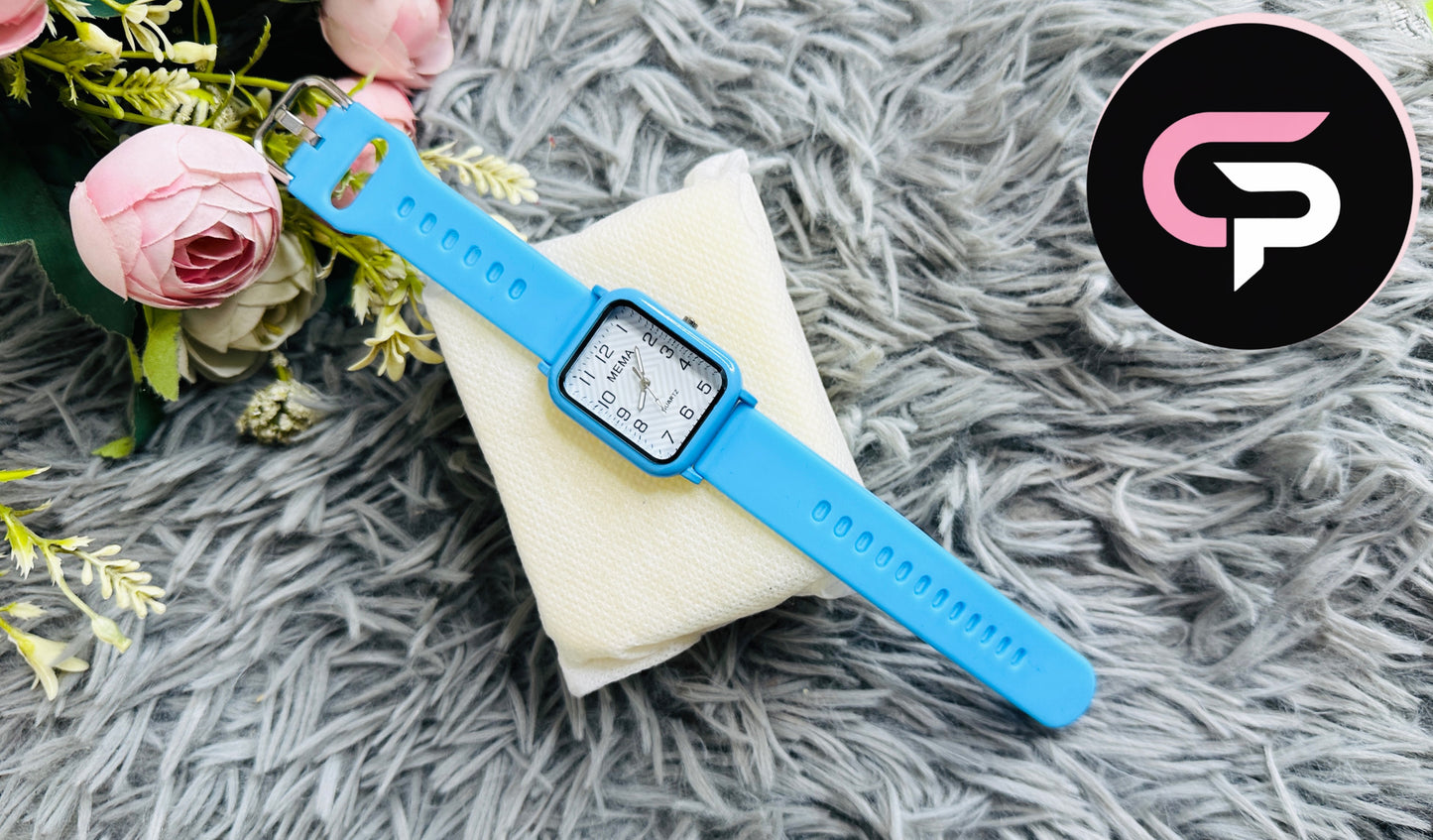 Blue Square Dial Kids Watch with Soft Silicone Strap
