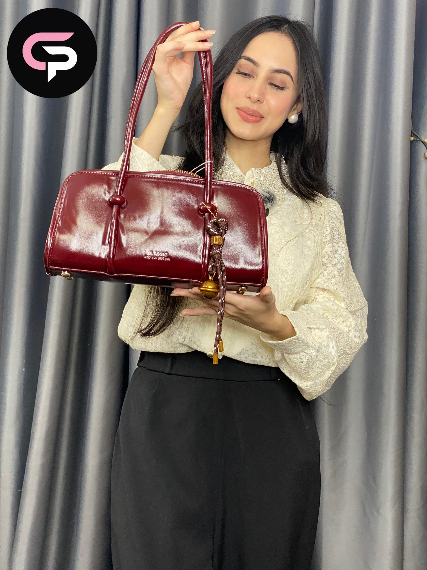 China Imported Classic maroon Top Handle Shoulder Bag for Women
