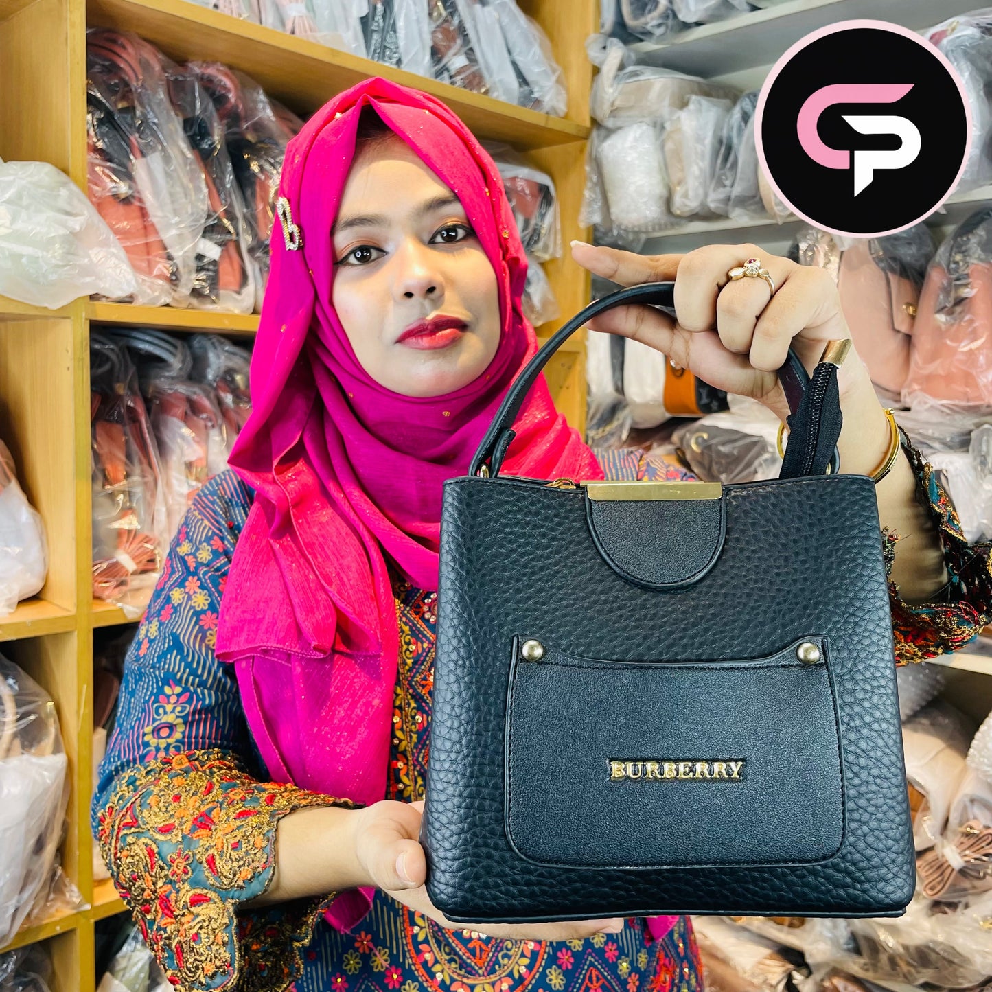 Black Pebbled Mini Tote Bag with Front Pocket Detail