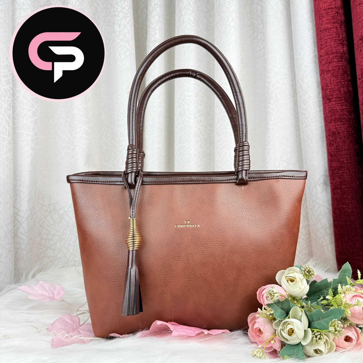 Brown Textured Tote Bag with Tassel – Elegant Large Capacity Bag