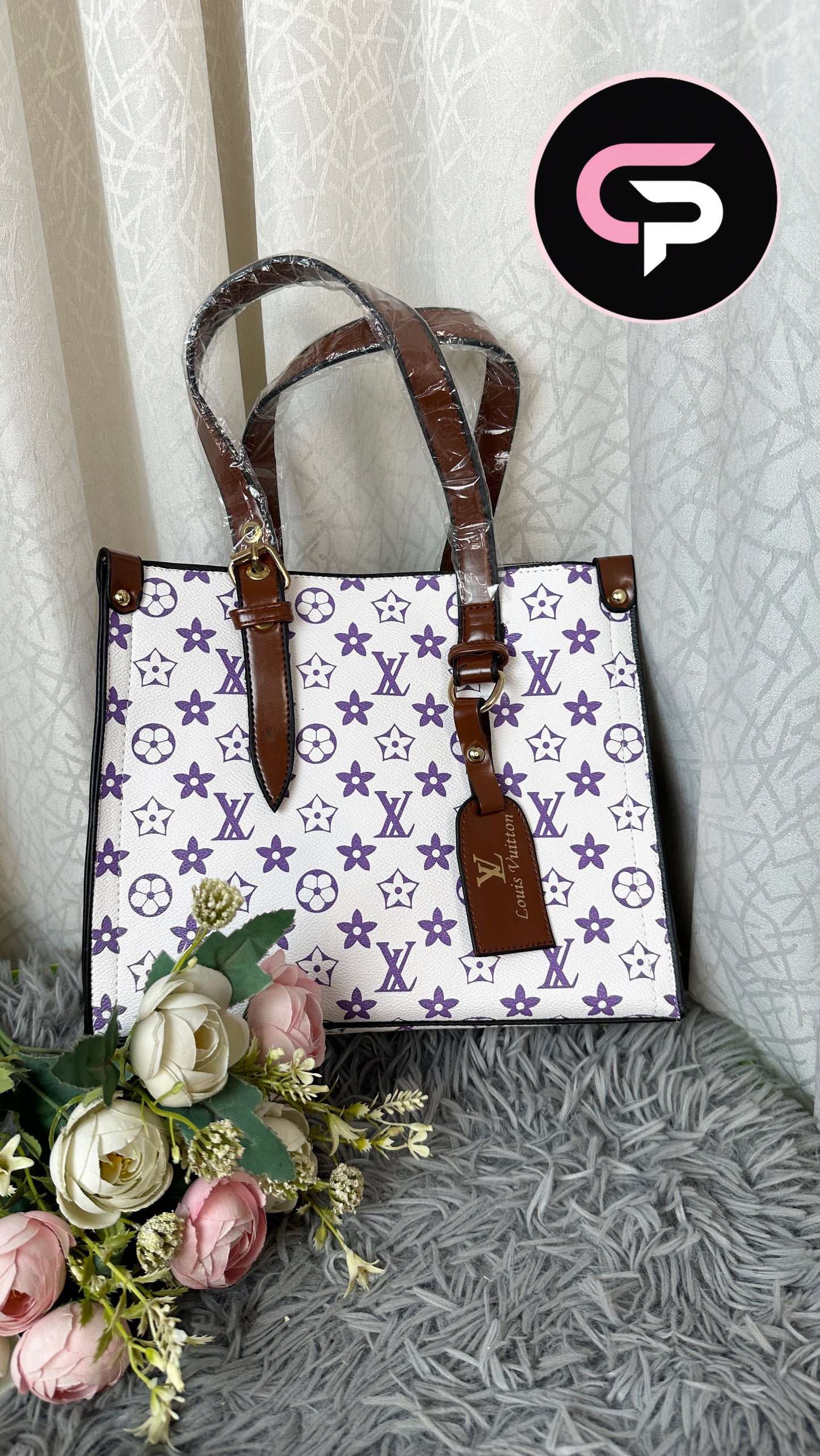Monogram Print Structured Tote Bag for Women – Elegant Top Handle Handbag
