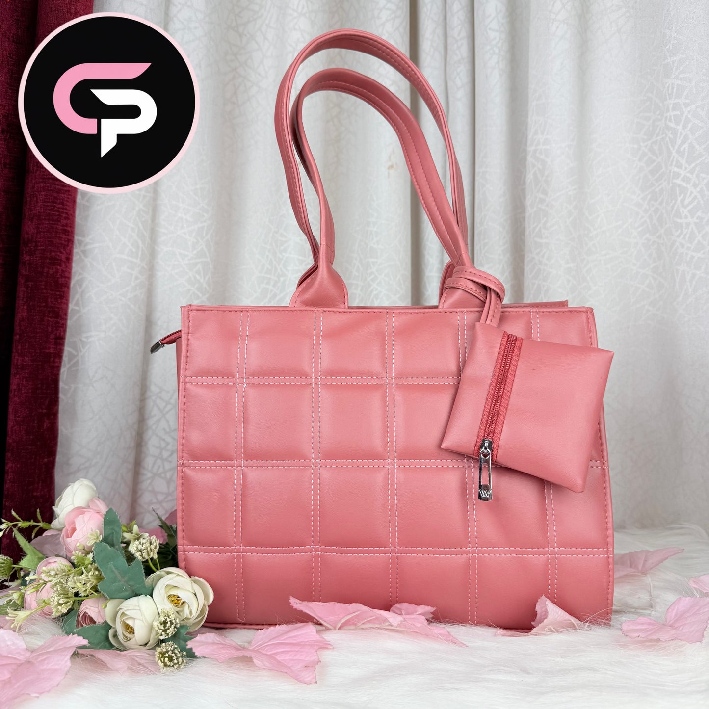 pink Quilted Tote Bag with Mini Pouch – Elegant Everyday Bag