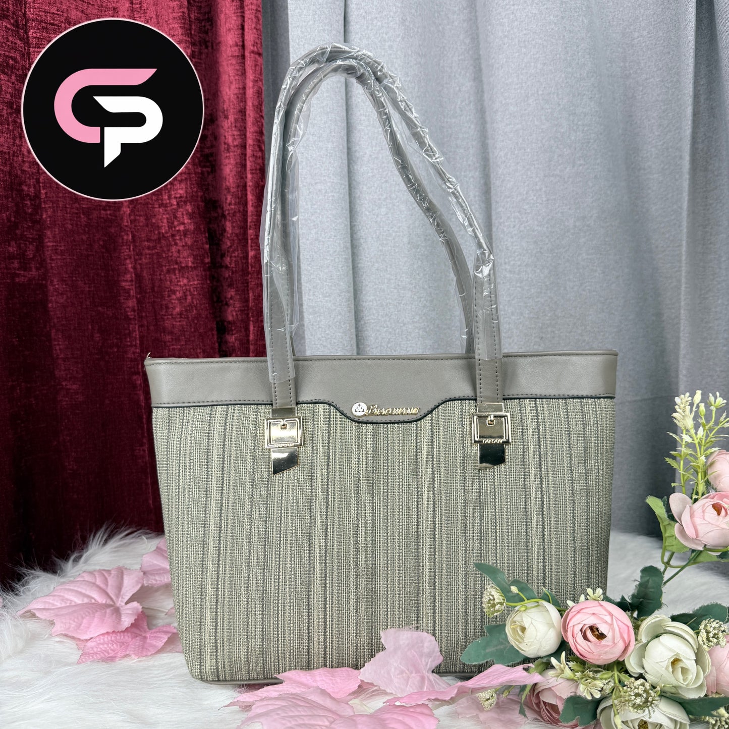 Green Textured Tote Bag with Dual Shoulder Handles