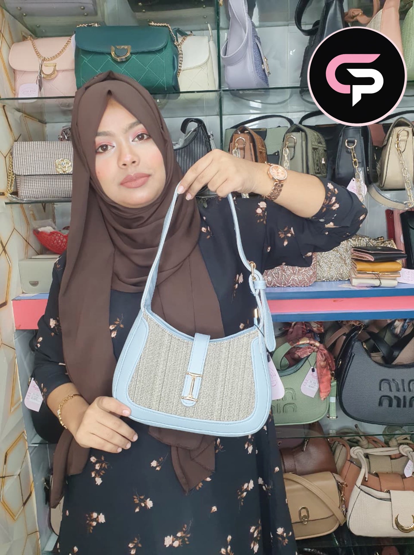 Sky blue Textured Shoulder Bag with Adjustable Strap