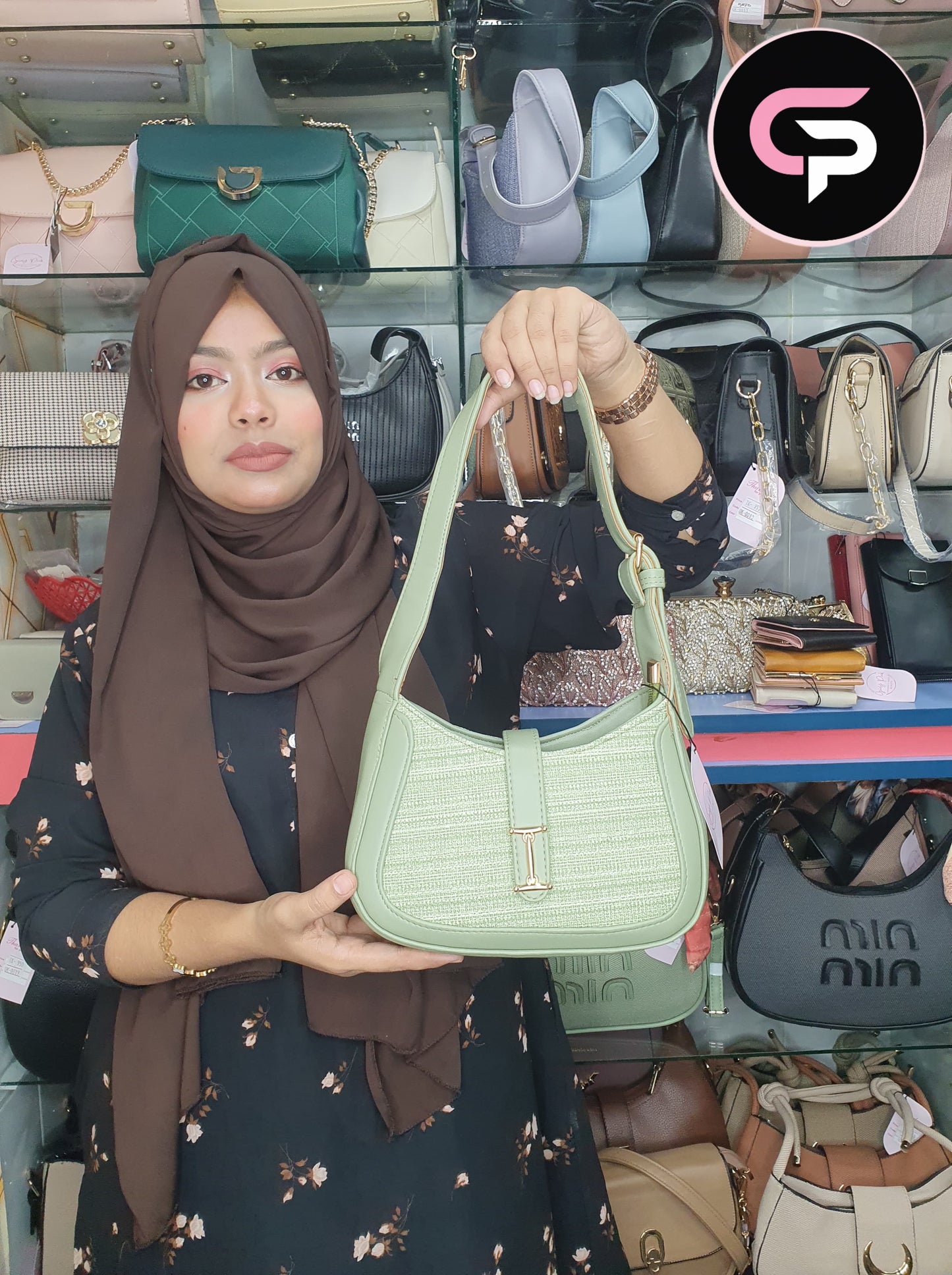 Sage Green Textured Shoulder Bag with Adjustable Strap