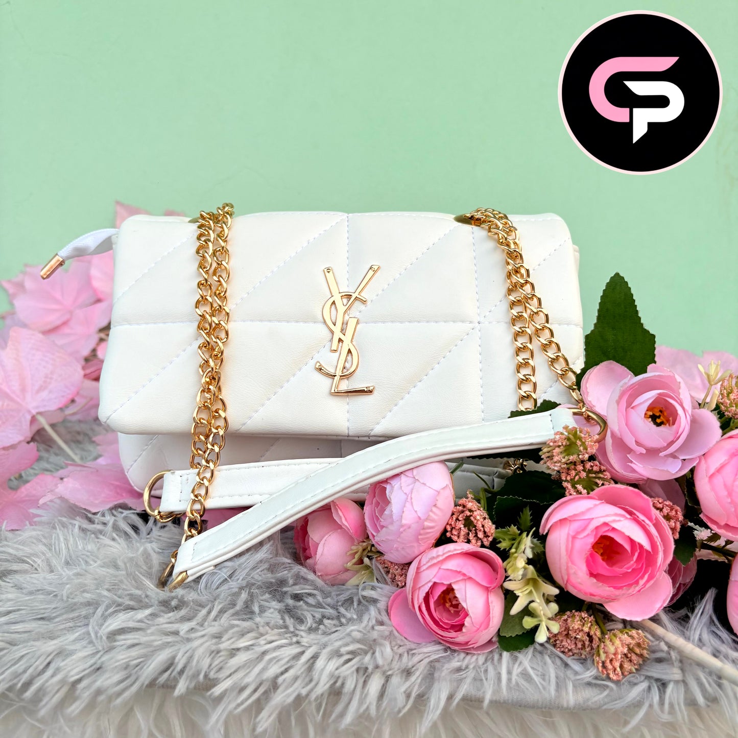 Luxury Quilted white Chain Strap Shoulder Bag