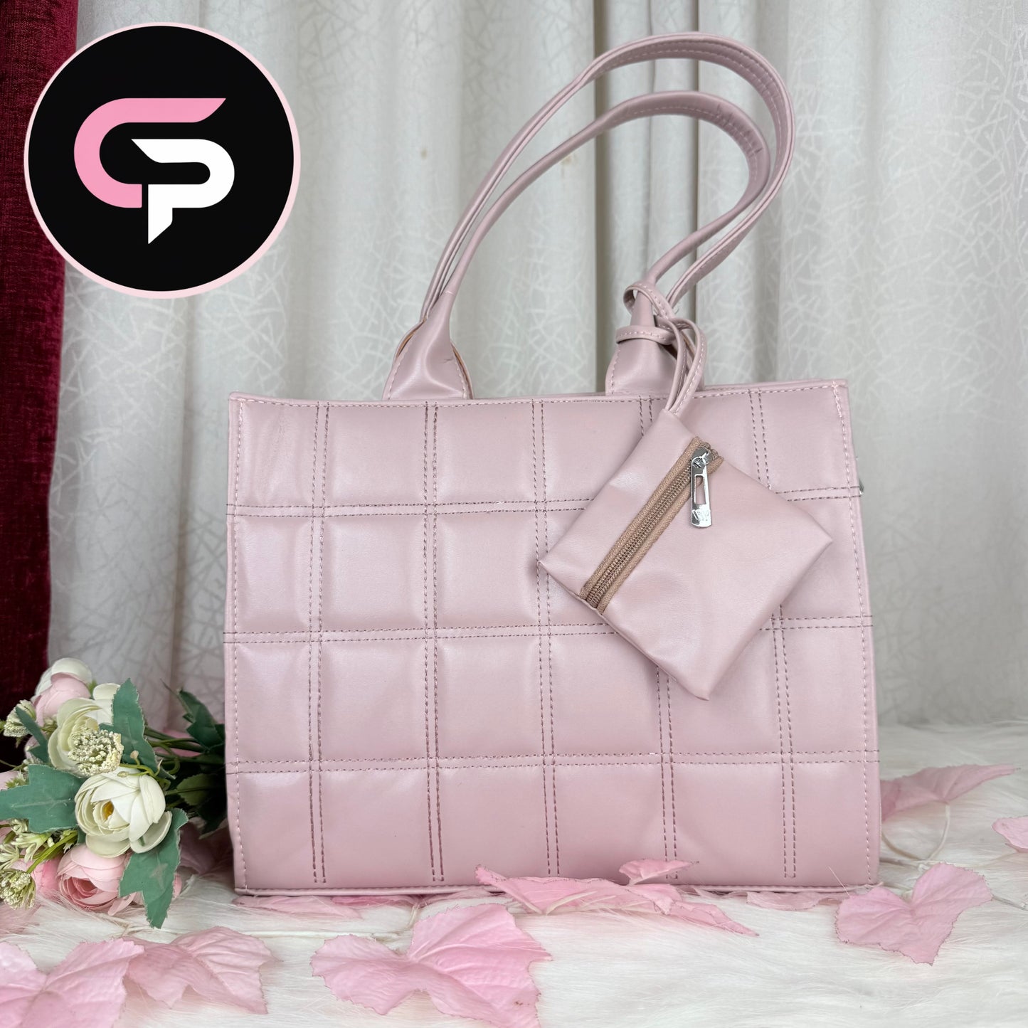 Light pink Quilted Tote Bag with Mini Pouch – Elegant Everyday Bag (Copy)