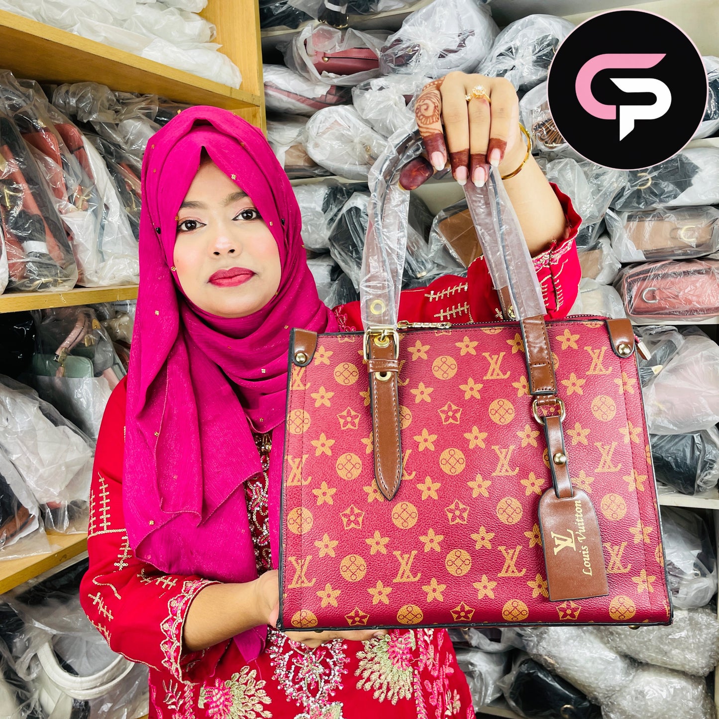 Monogram Print Structured Tote Bag for Women – Elegant Top Handle Handbag