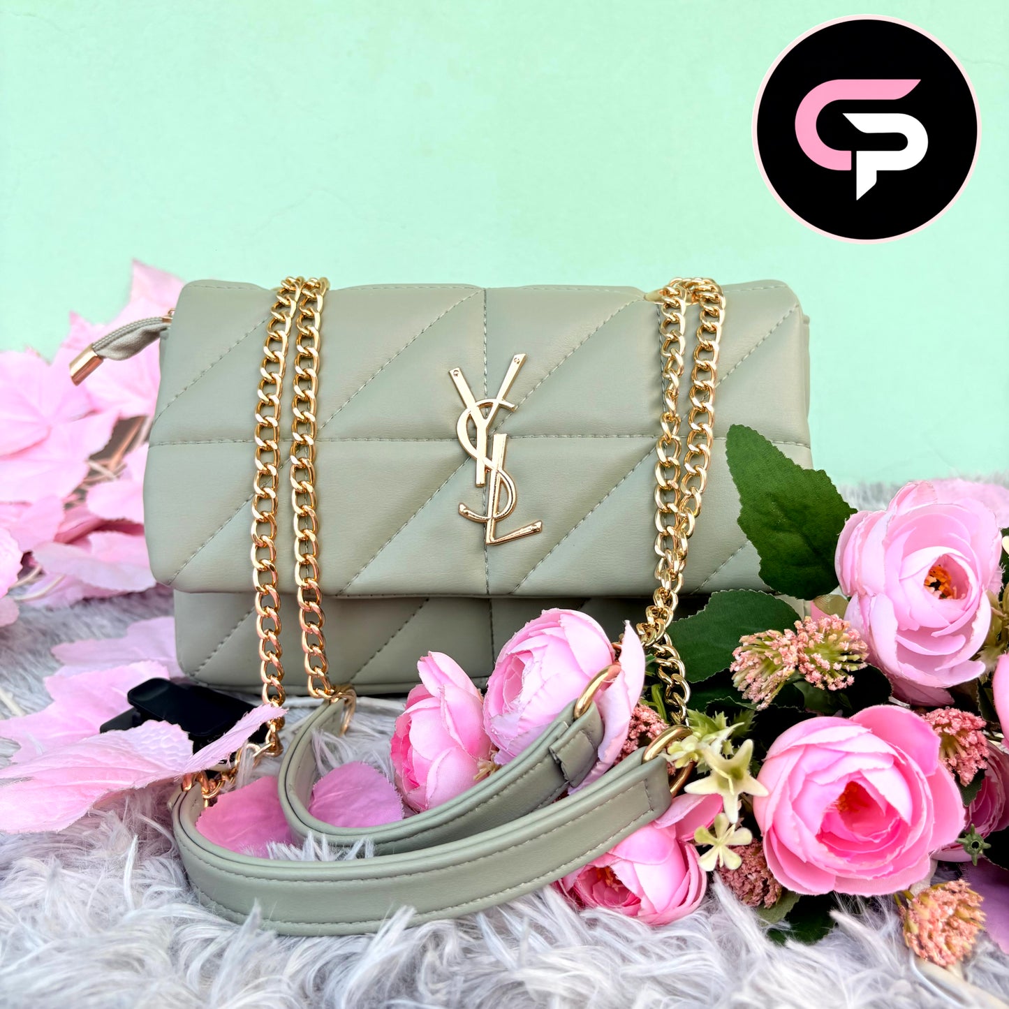 Luxury Quilted mint Chain Strap Shoulder Bag