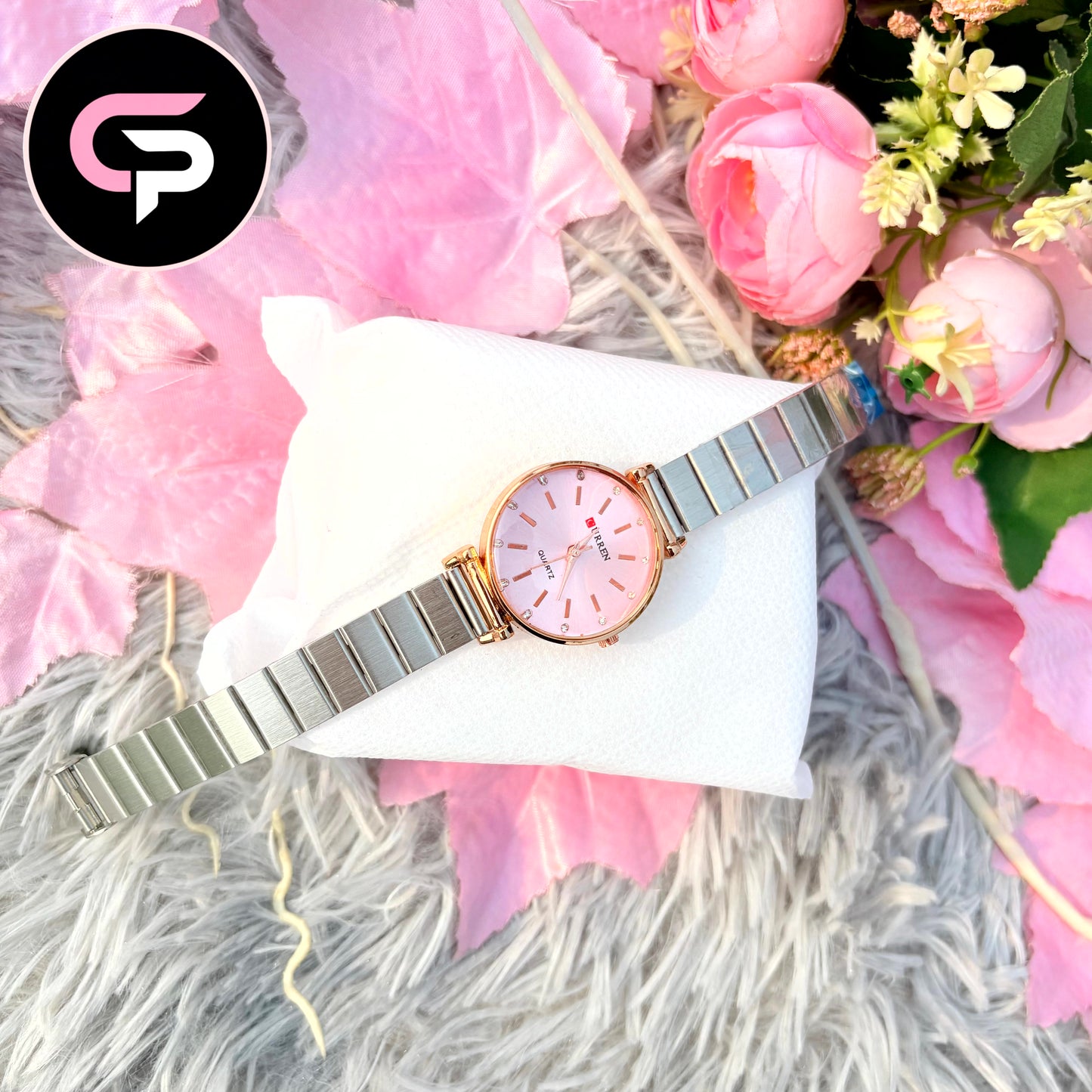Premium Silver Strap Pink Dial Ladies Watch