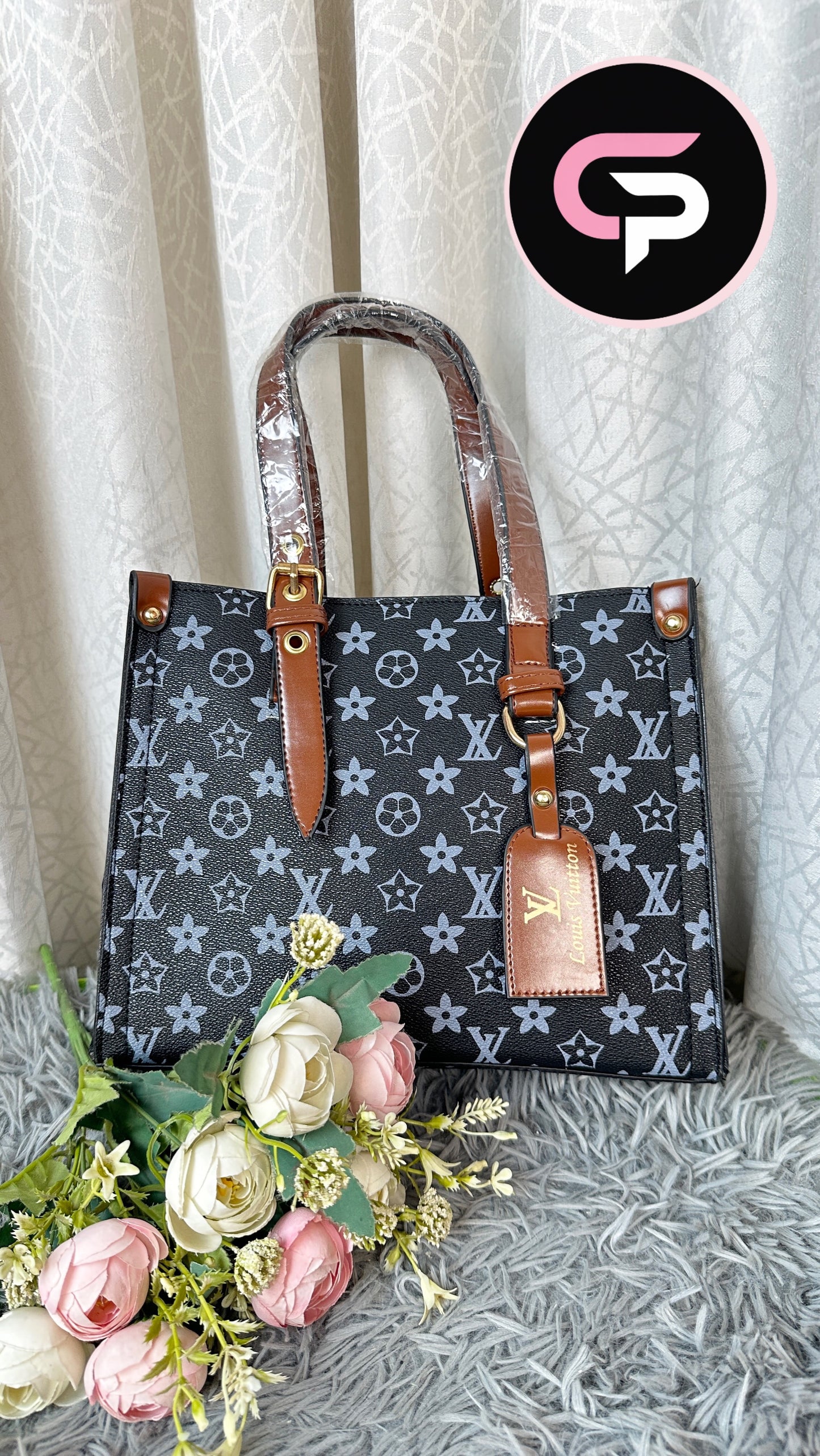 Monogram Print Structured Tote Bag for Women – Elegant Top Handle Handbag