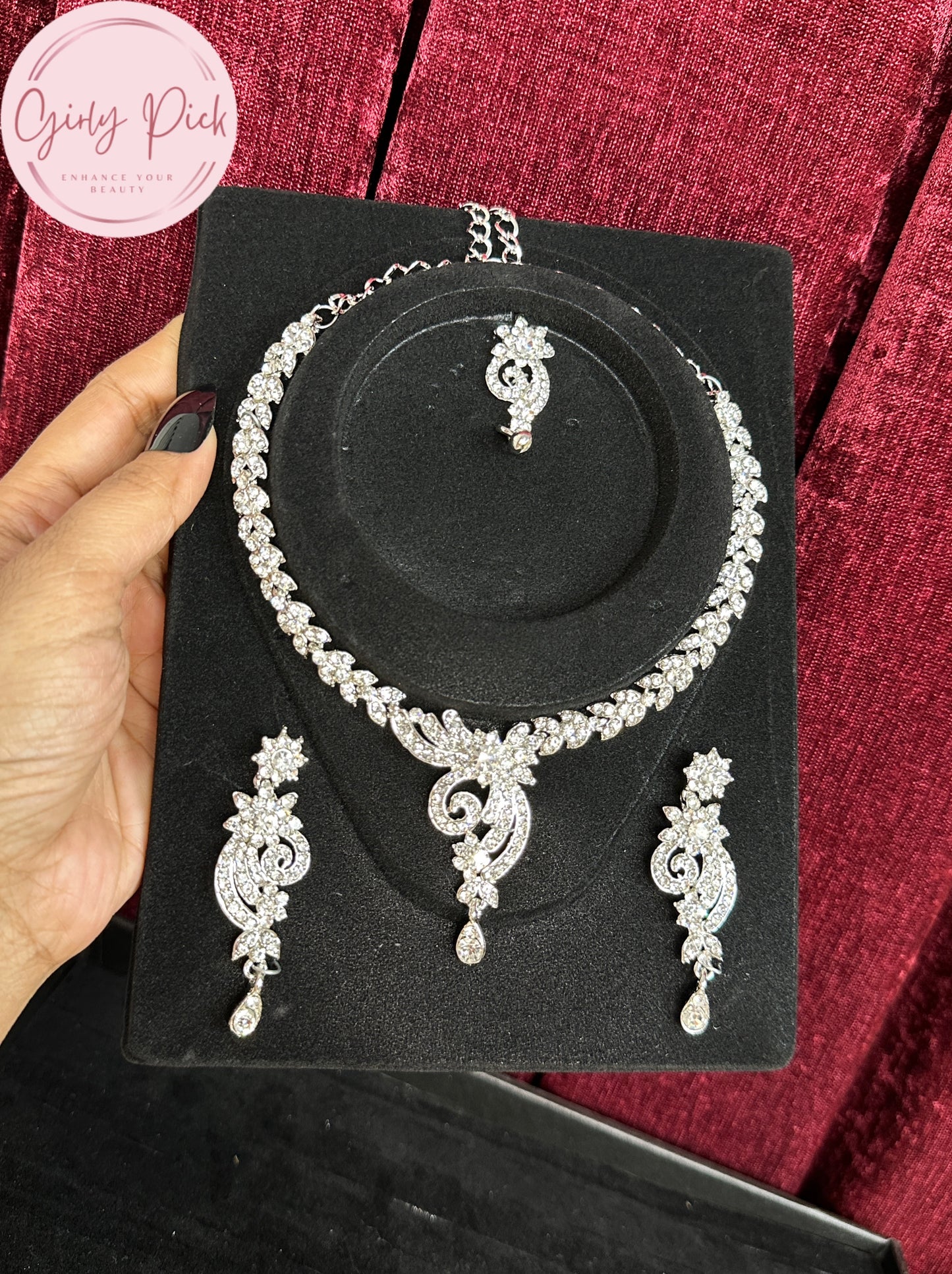 Silver-Tone Crystal Bridal Necklace Set with Matching