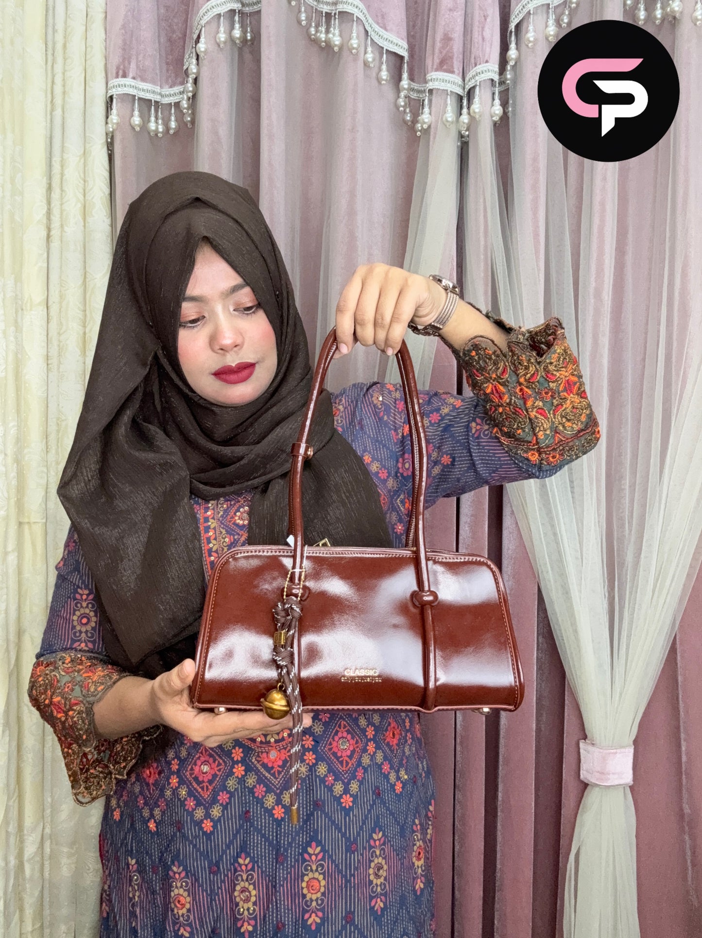 China Imported Classic Chocolate brown Top Handle Shoulder Bag for Women