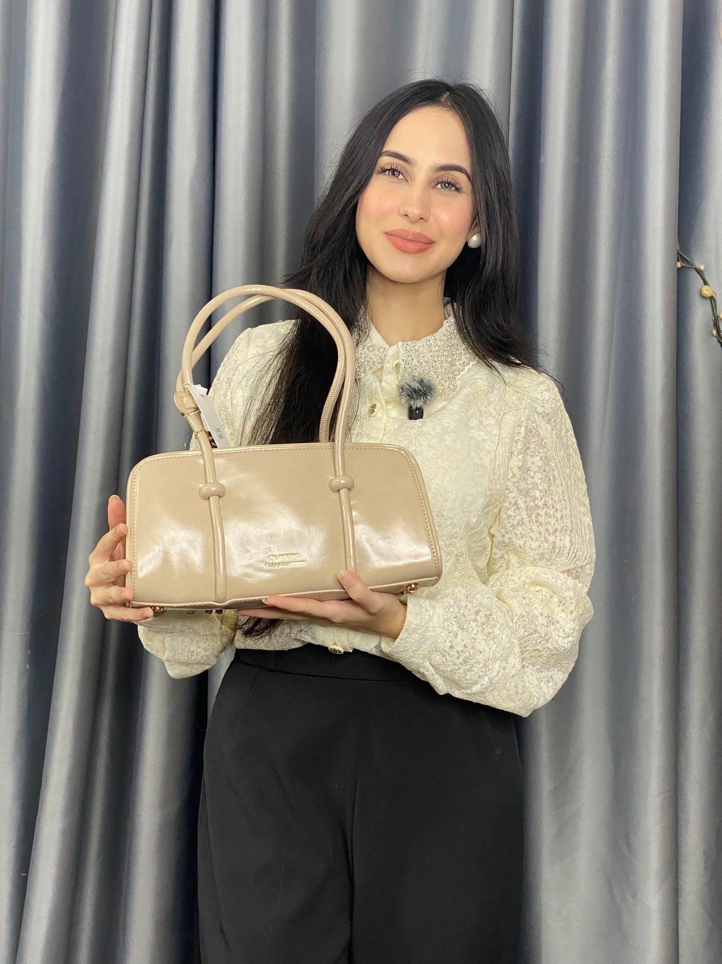 China Imported Classic Beige Top Handle Shoulder Bag for Women