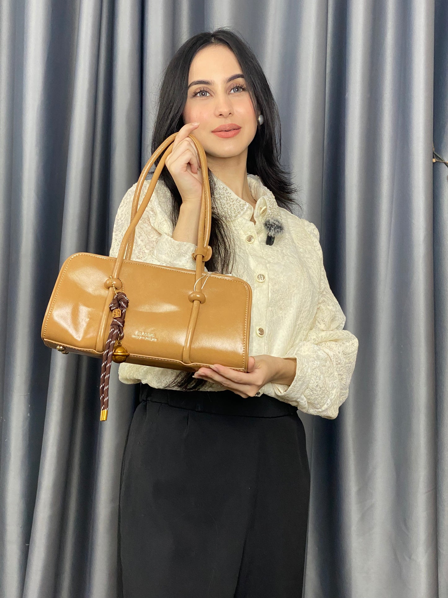 China Imported Classic Brown Top Handle Shoulder Bag for Women