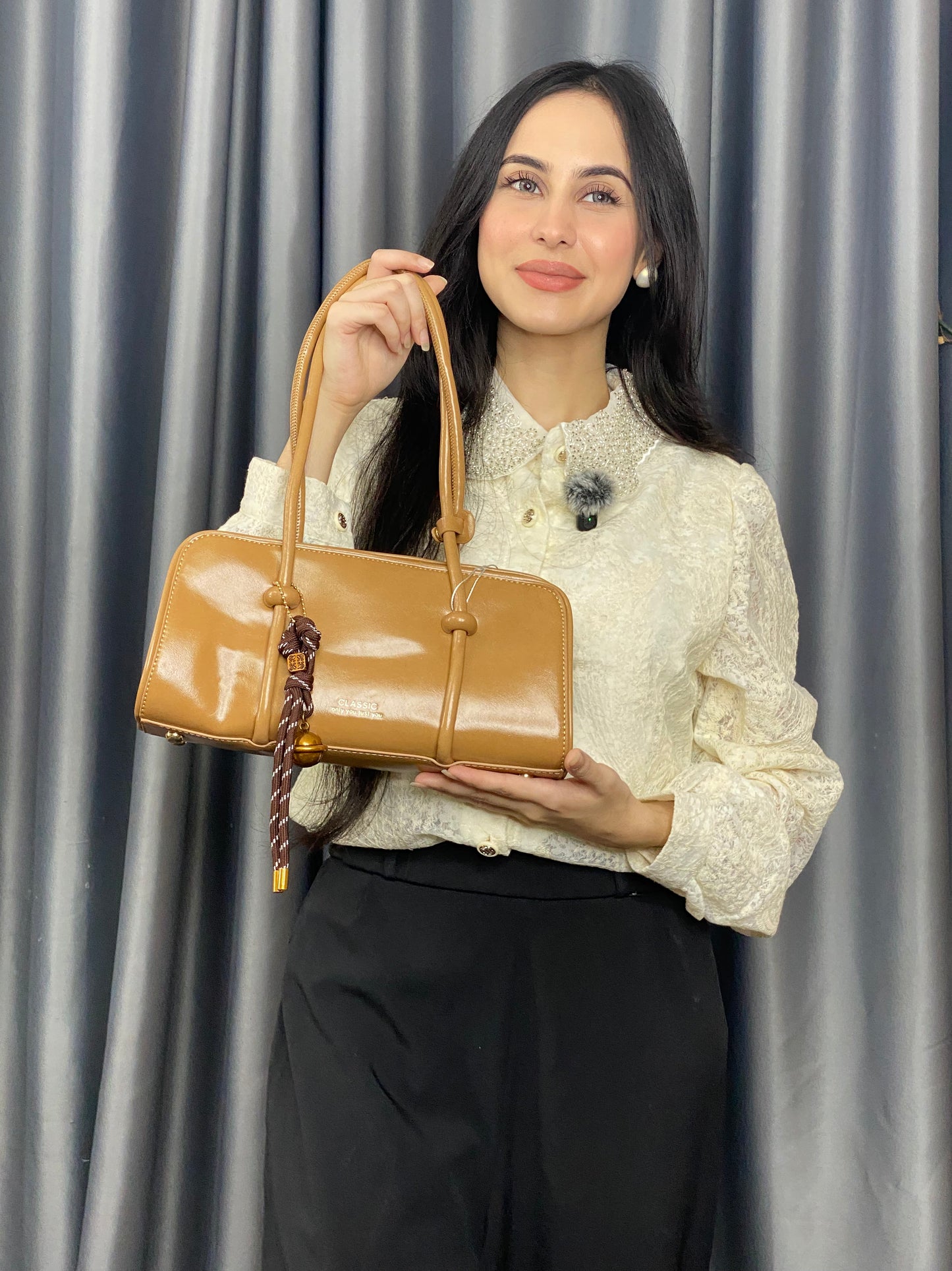 China Imported Classic Brown Top Handle Shoulder Bag for Women