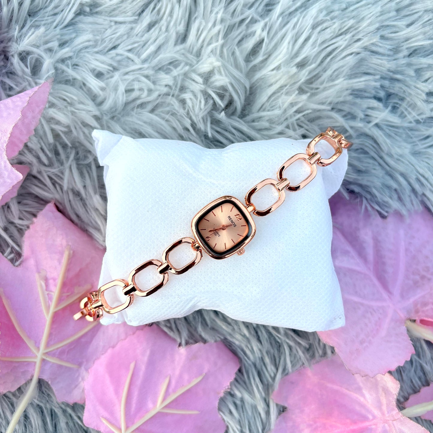 Luxury Rose Gold Square Dial Women's Bracelet Watch | Champagne Quartz Wrist Watch