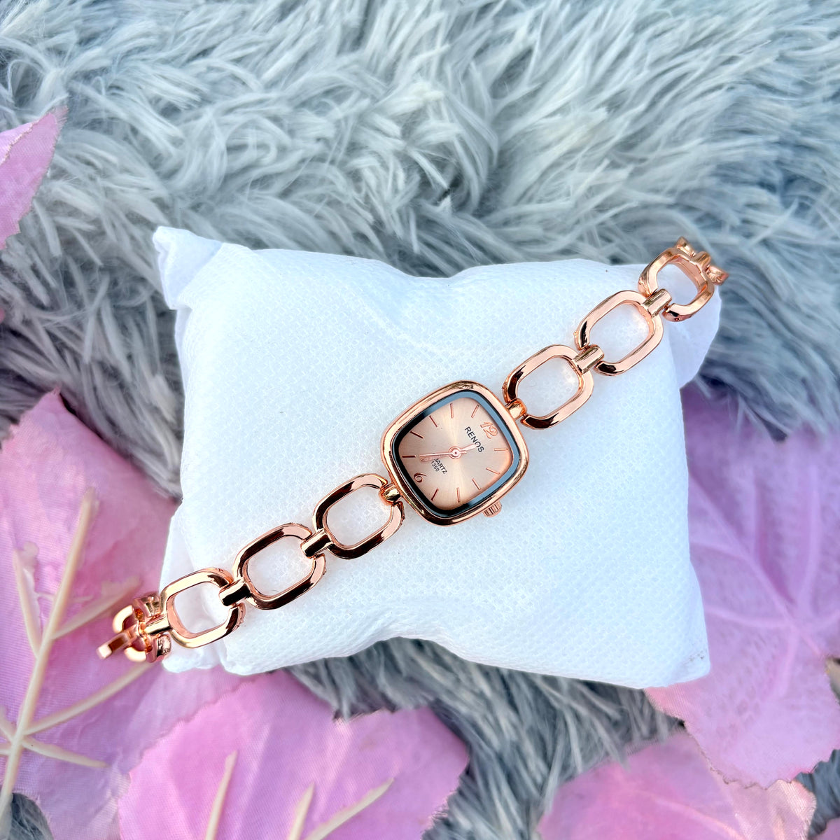 Luxury Rose Gold Square Dial Women's Bracelet Watch | Champagne Quartz Wrist Watch