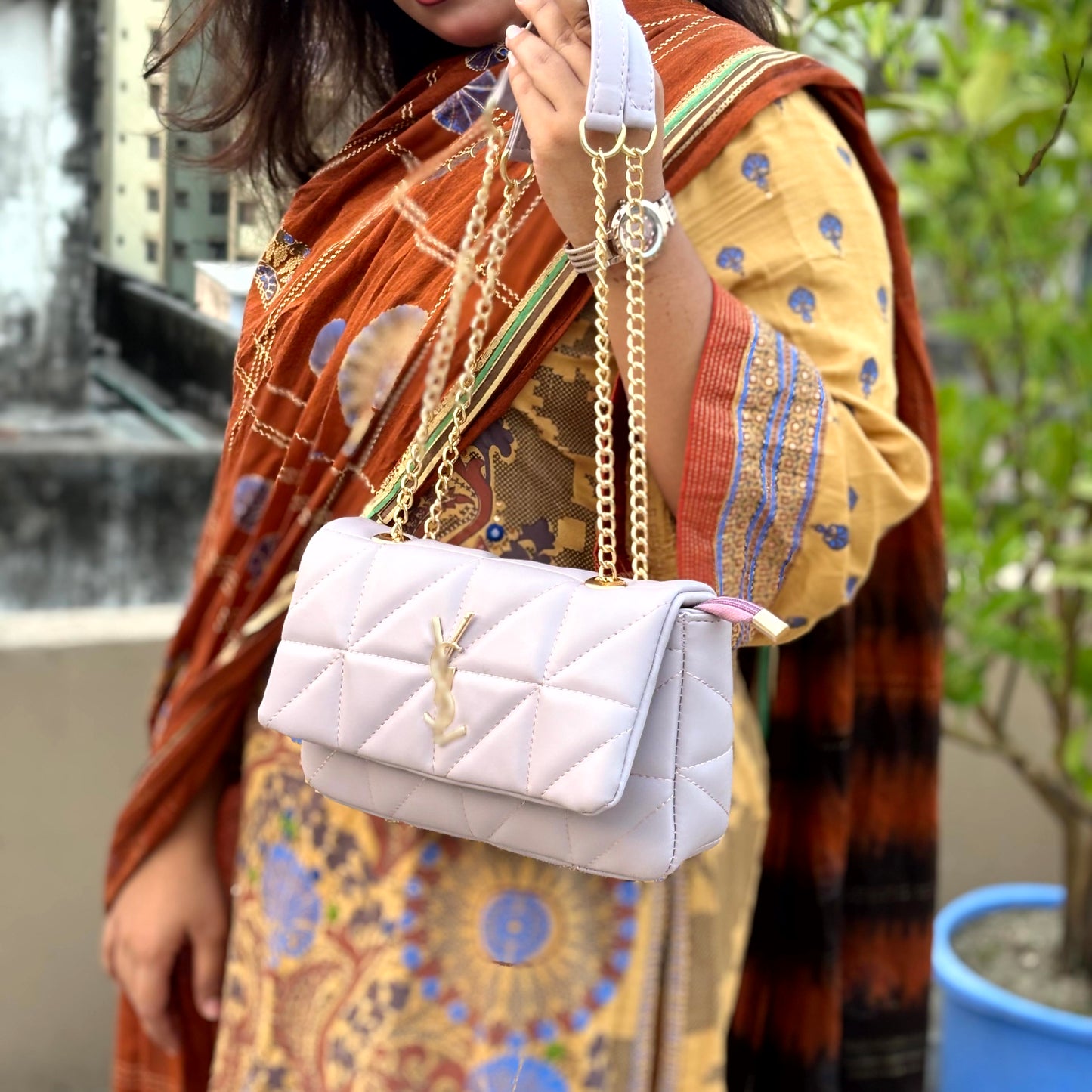 Luxury Quilted purple Chain Strap Shoulder Bag
