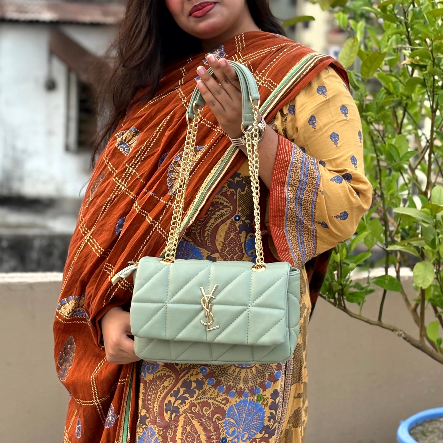 Luxury Quilted mint Chain Strap Shoulder Bag