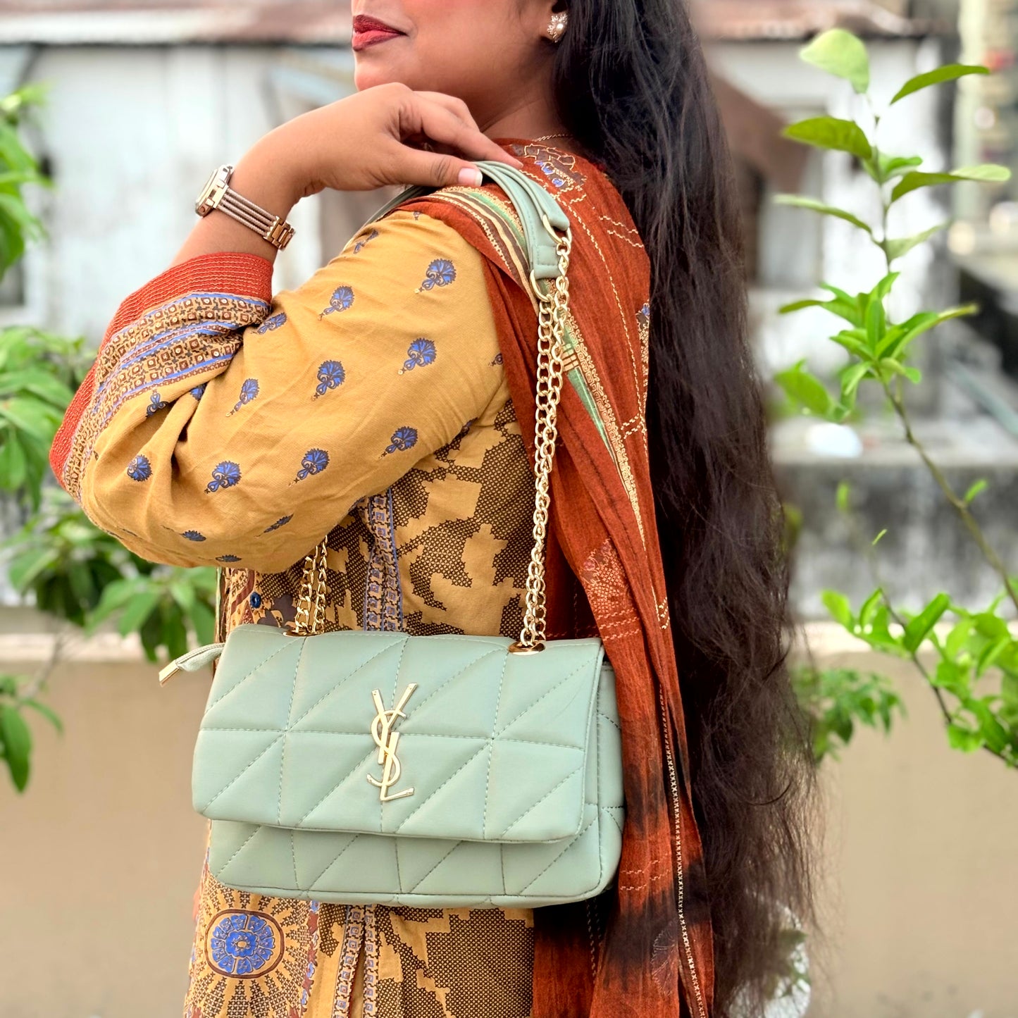 Luxury Quilted mint Chain Strap Shoulder Bag