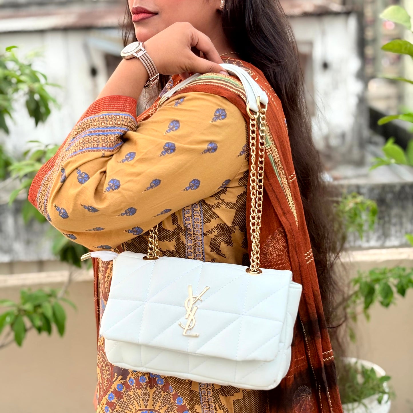 Luxury Quilted white Chain Strap Shoulder Bag