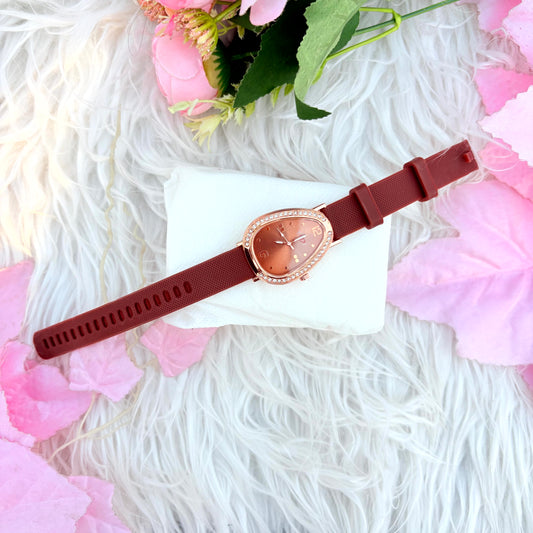 Rose Gold Triangular Dial Watch with coffee Strap