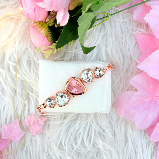 Rose Gold Crystal Bracelet Watch with Pink Dial