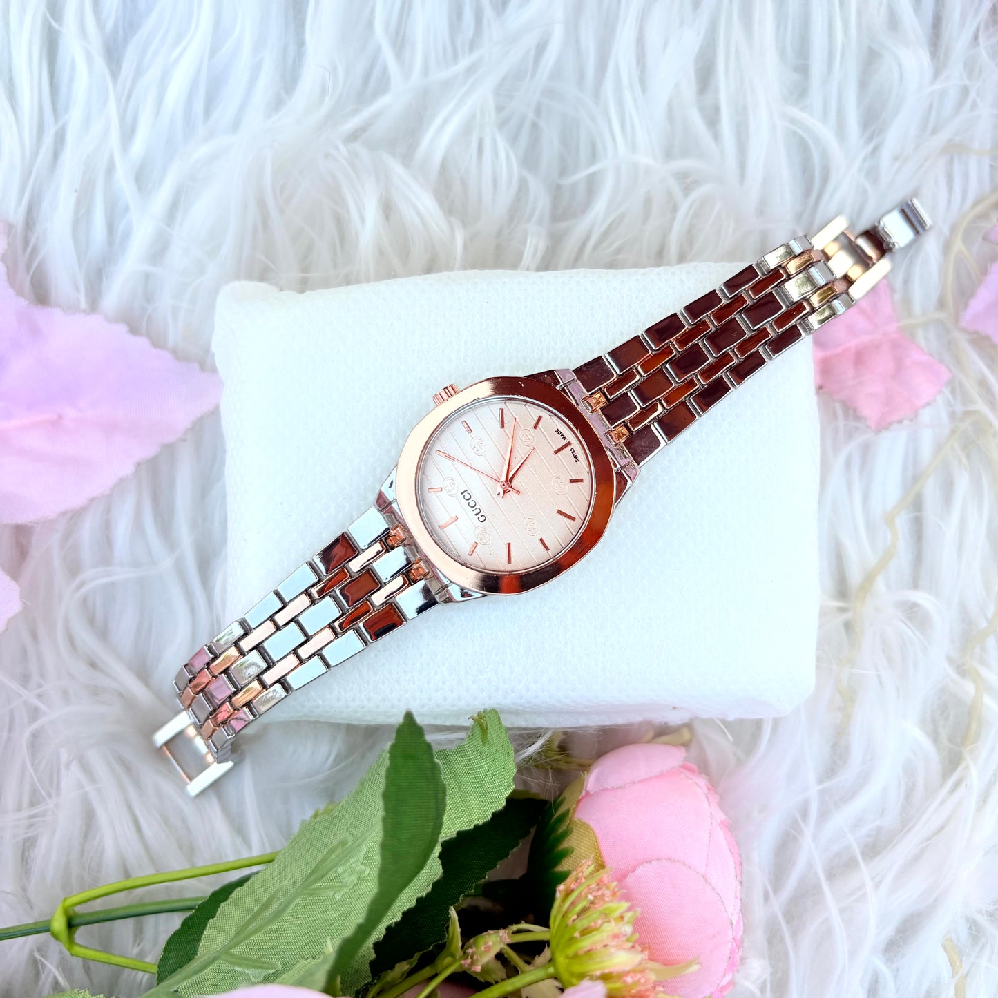 Luxury Two-Tone Rose Gold & Silver Bracelet Watch for Women