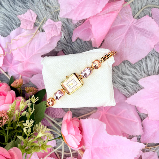 Luxury Pink Crystal Stone Bracelet Watch for Women