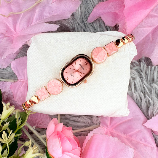 Pink Stone Rose Gold Ladies Bracelet Watch