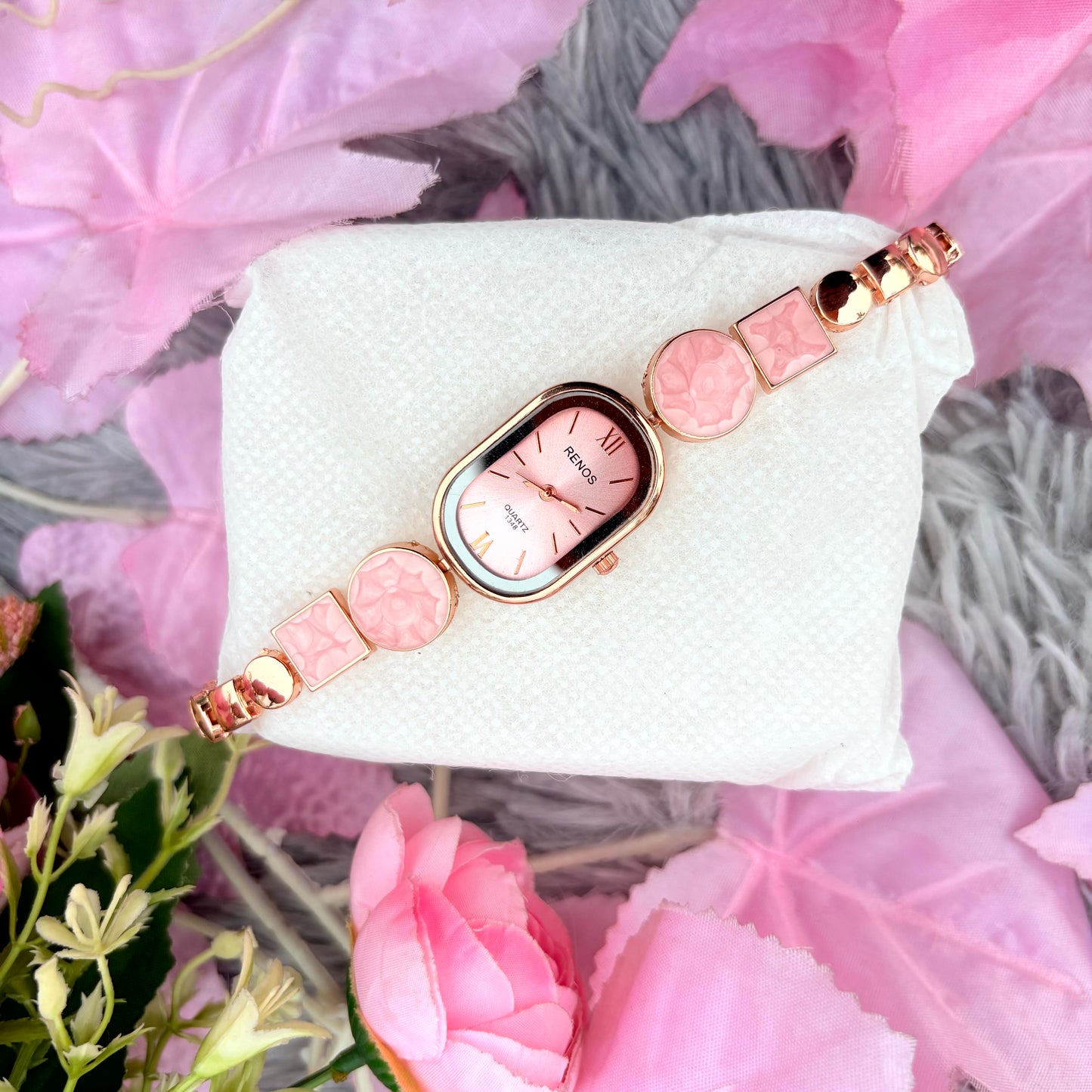 Pink Stone Rose Gold Ladies Bracelet Watch