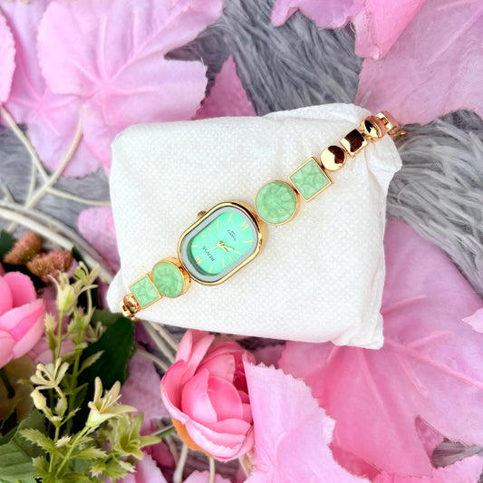 Mint Green Stone Rose Gold Ladies Bracelet Watch