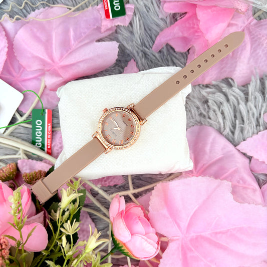Elegant Nude Strap Rose Gold Ladies Watch