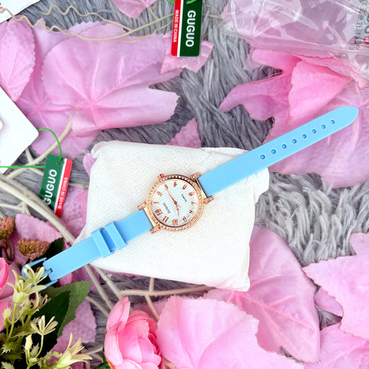 Sky Blue Strap Rose Gold Ladies Watch