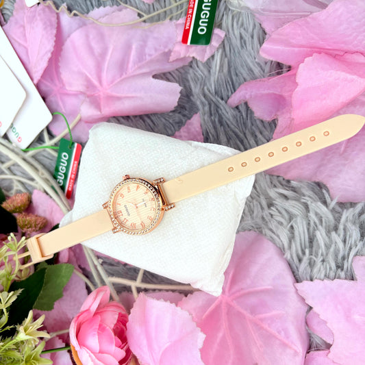 Elegant Cream Strap Rose Gold Ladies Watch