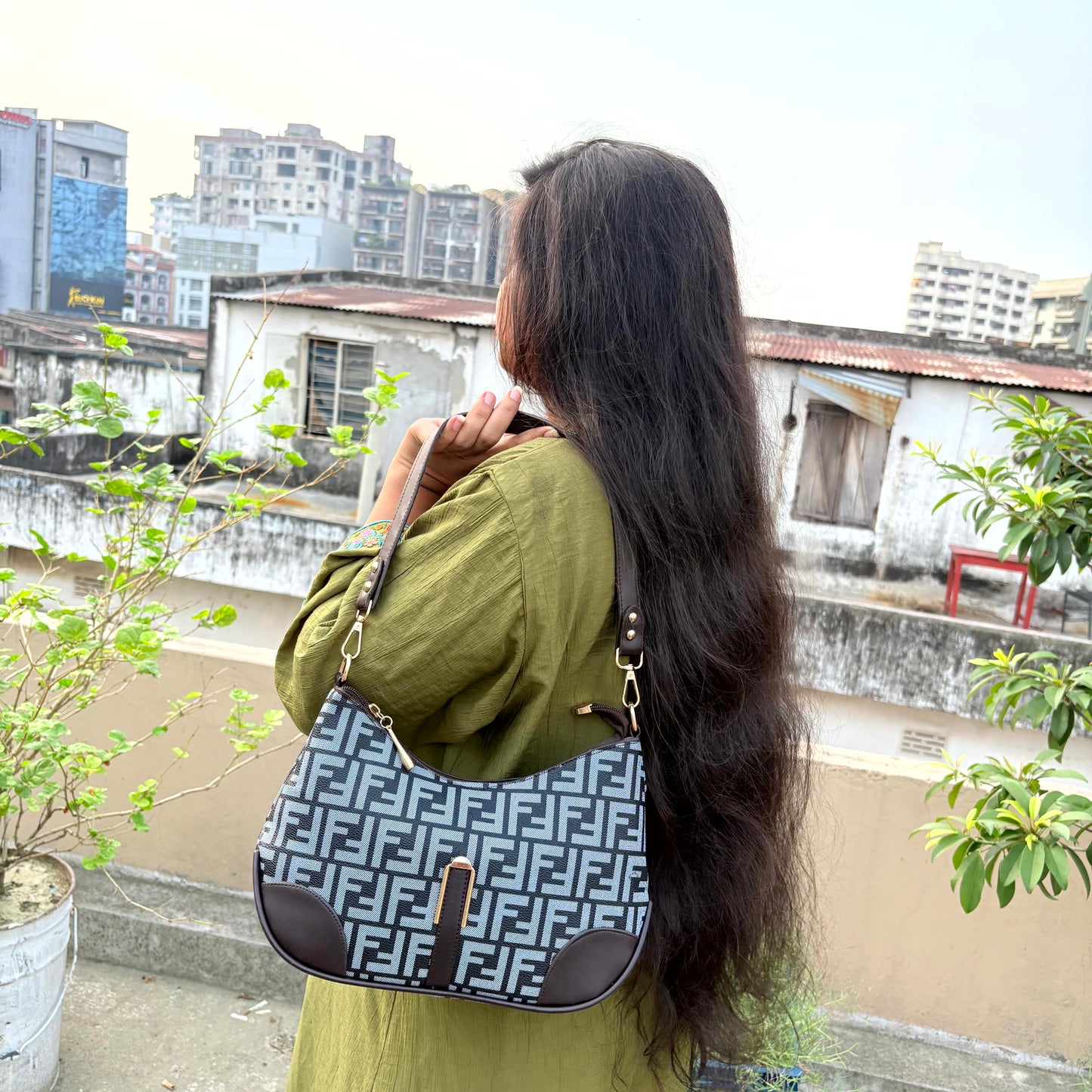 Luxury Monogram Crescent Shoulder Bag for Women –  Black