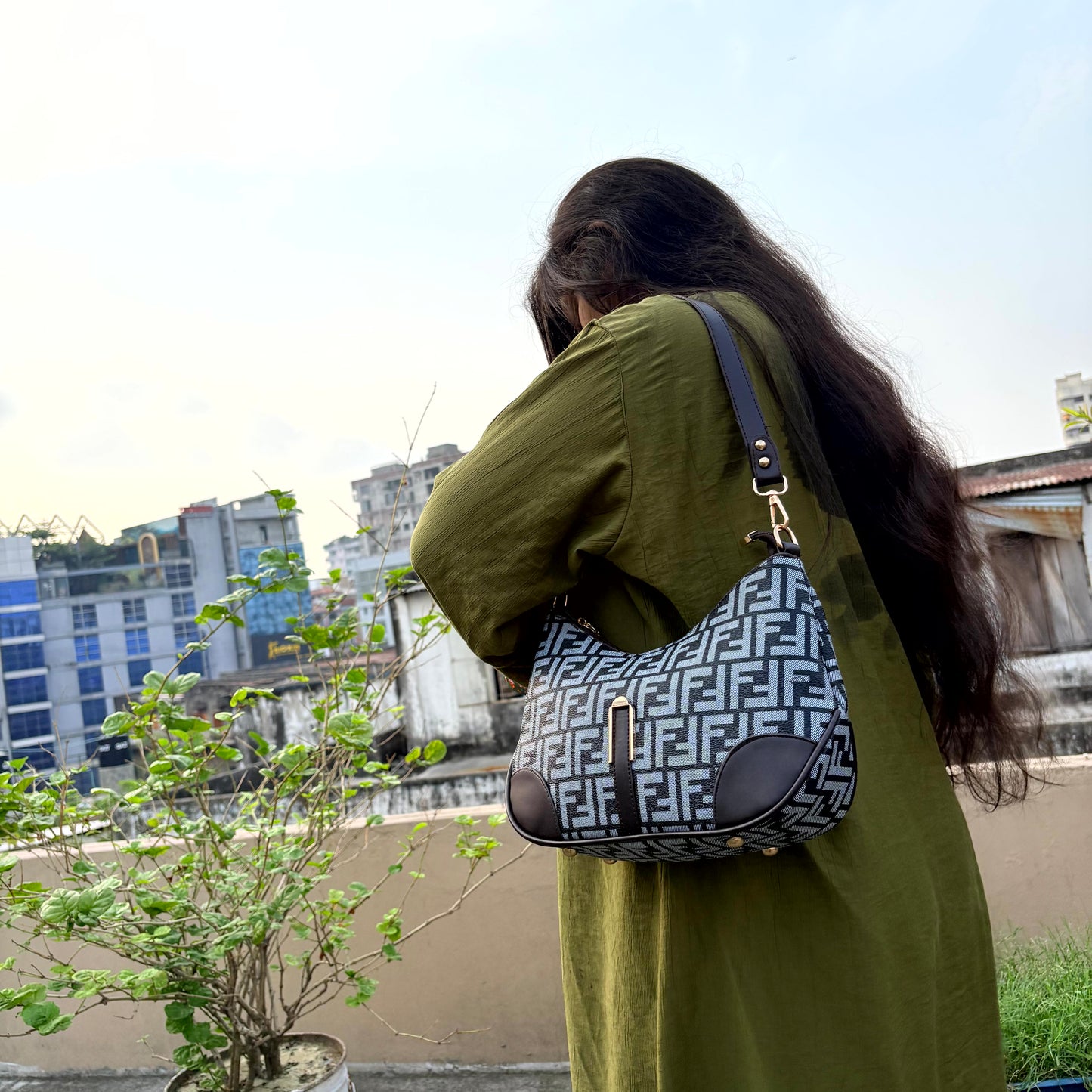 Luxury Monogram Crescent Shoulder Bag for Women –  Black