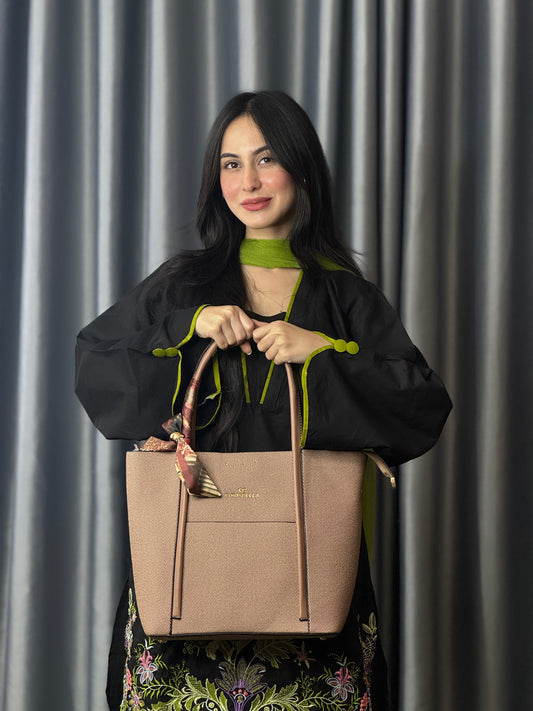 Onion Textured Tote Bag with Scarf Detail