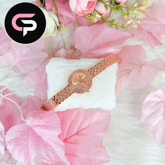 Gold Crystal Bezel Bracelet Watch for Women