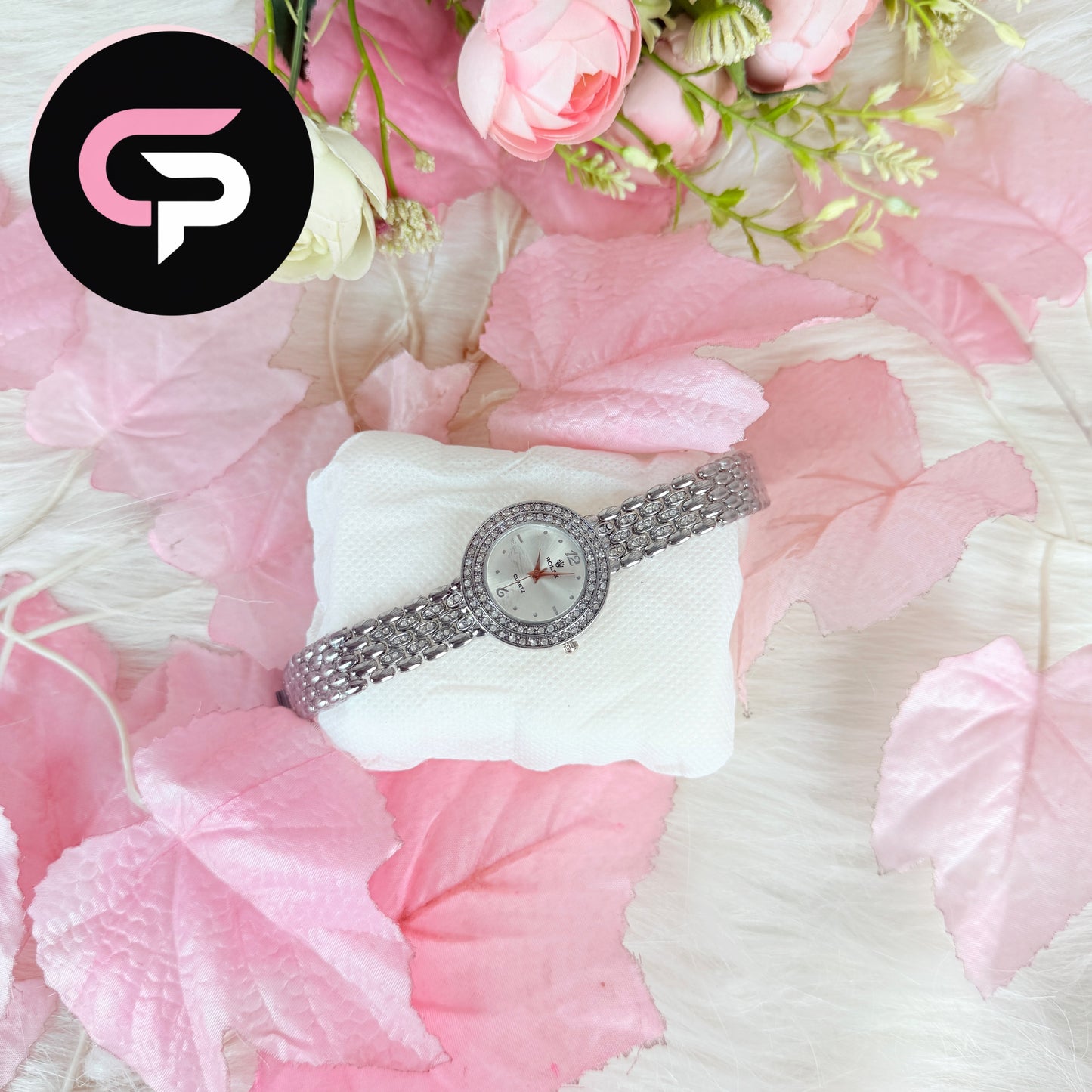 Silver Crystal Bezel Bracelet Watch for Women