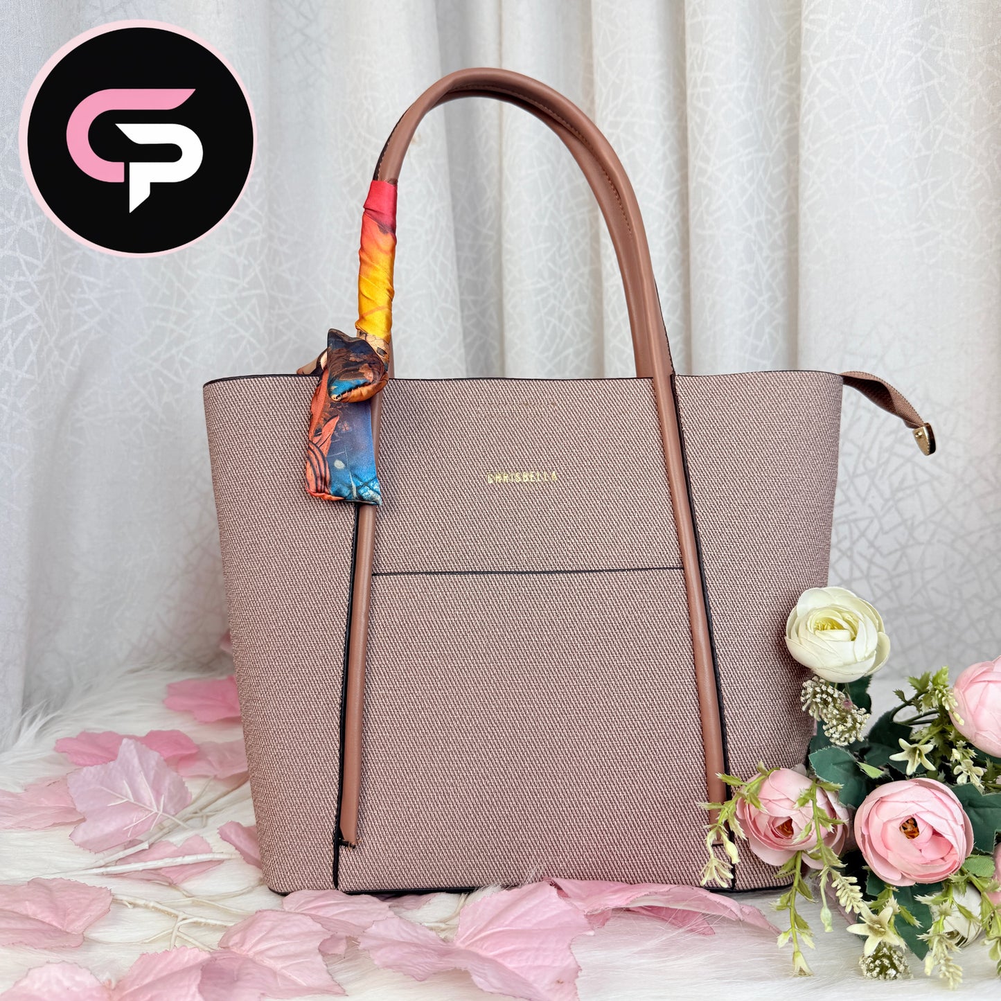 Onion Textured Tote Bag with Scarf Detail