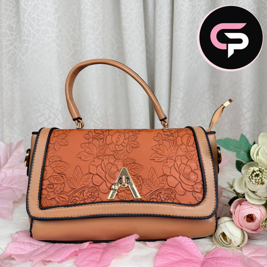 Embossed Floral Top Handle Handbag for Women – Elegant Structured bag