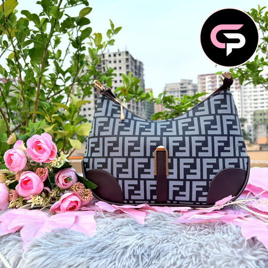 Luxury Monogram Crescent Shoulder Bag for Women –  Black