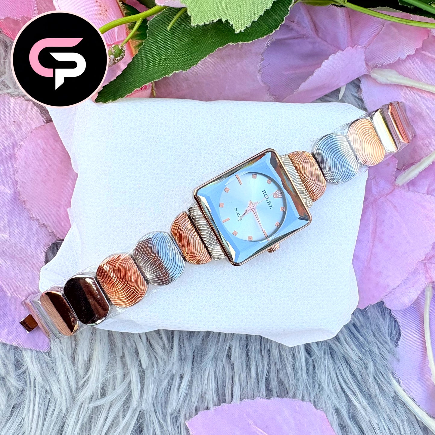 Elegant Square Dial Women’s Fashion Quartz Watch with Multicolor Metal Bracelet