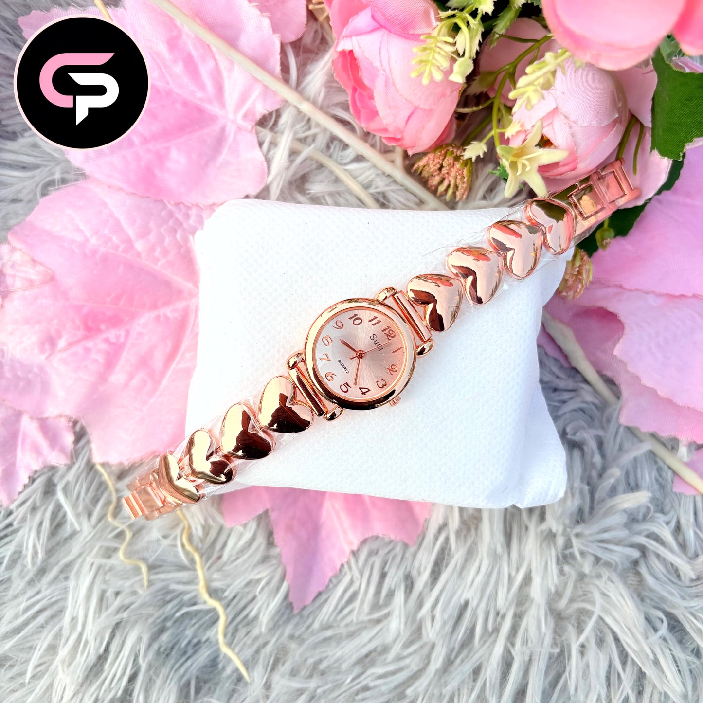 Luxury Rose Gold Heart Bracelet Watch for Women