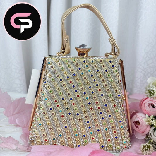 Multicolor Stone-Studded Party Bag for Women – Luxury Top Handle Bag